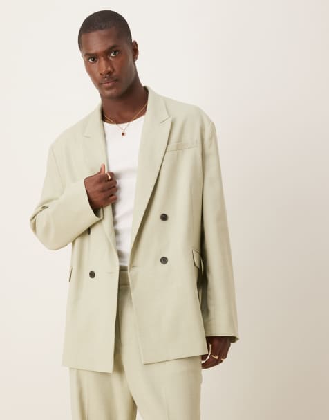 Chaqueta de traje verde salvia extragrande y holgada con doble botonadura de tejido efecto lino de ASOS DESIGN - view 1