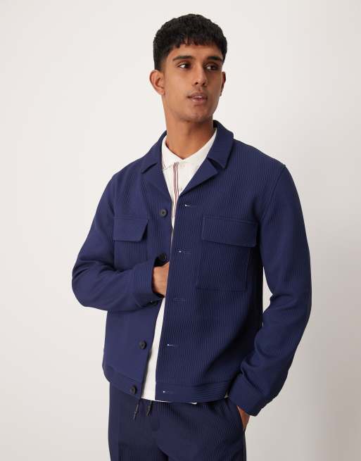 Chaqueta de vestir azul marino estilo camisa de canalé de ASOS DESIGN (parte de un conjunto)