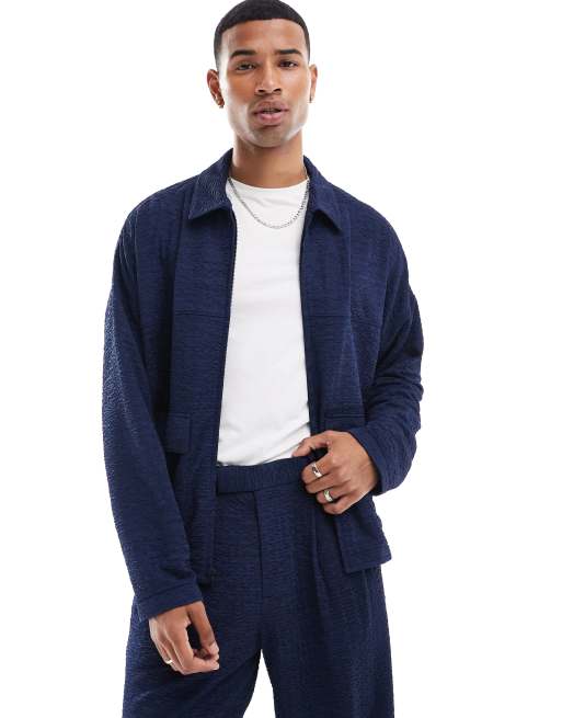 Chaqueta de vestir azul marino extragrande de estilo camionero de tejido texturizado de ASOS DESIGN (parte de un conjunto)
