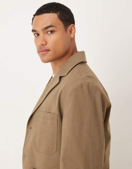 Chaqueta de vestir caqui estilo camisa de ASOS DESIGN (parte de un conjunto), 4 de 5
