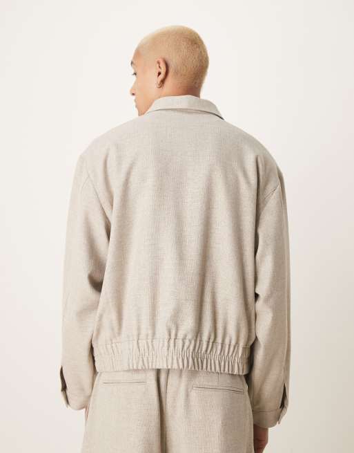 Chaqueta de vestir color piedra de estilo blusón con textura flameada de ASOS DESIGN (parte de un conjunto), 3 de 4