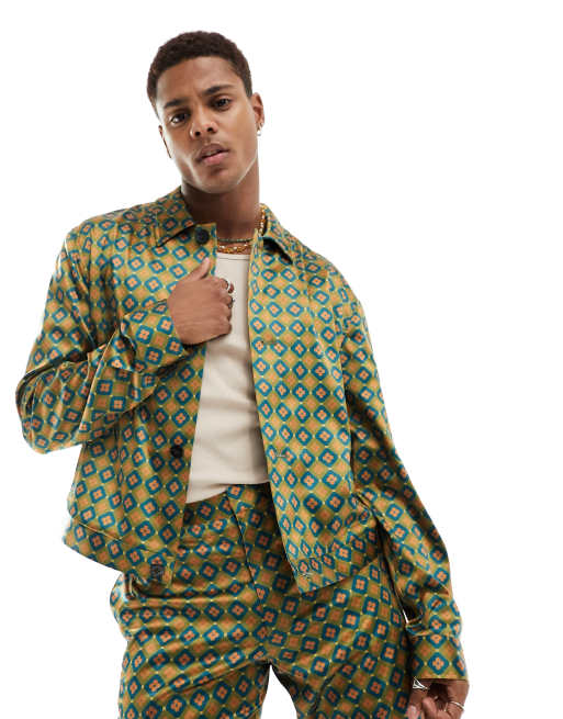 Chaqueta de vestir corta multicolor de estilo camionero con estampado geométrico de ASOS DESIGN (parte de un conjunto)