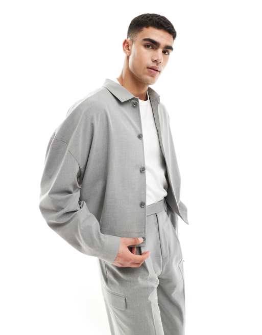 Chaqueta de vestir gris extragrande estilo camionero de ASOS DESIGN (parte de un conjunto)