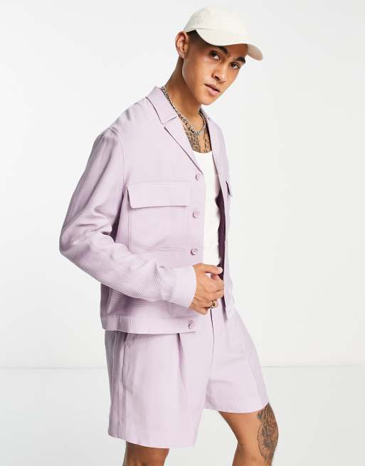Chaqueta de vestir lila abotonada de tejido rugoso de ASOS DESIGN (parte de un conjunto)
