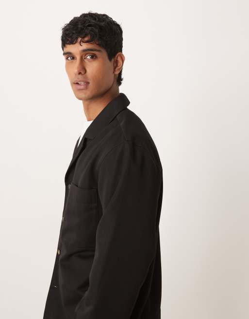 Chaqueta de vestir negra estilo camisa con cuello de solapas de ASOS DESIGN (parte de un conjunto), 4 de 5