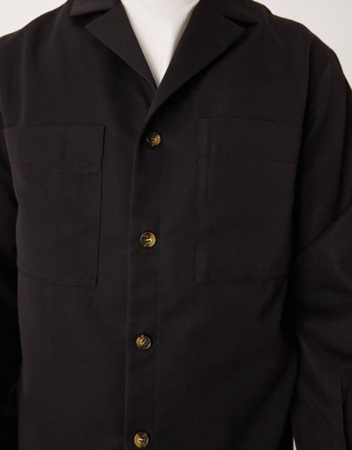 Chaqueta de vestir negra estilo camisa con cuello de solapas de ASOS DESIGN (parte de un conjunto), 5 de 5