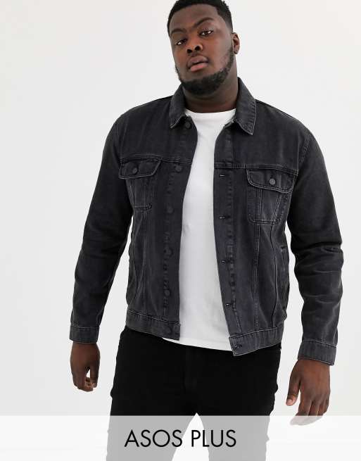 Chaqueta denim de corte estándar en negro desgastado de ASOS DESIGN Plus