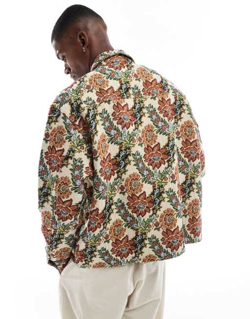 Chaqueta estilo camisa de corte cuadrado extragrande con estampado estilo tapiz y cremallera de ASOS DESIGN, 3 de 4