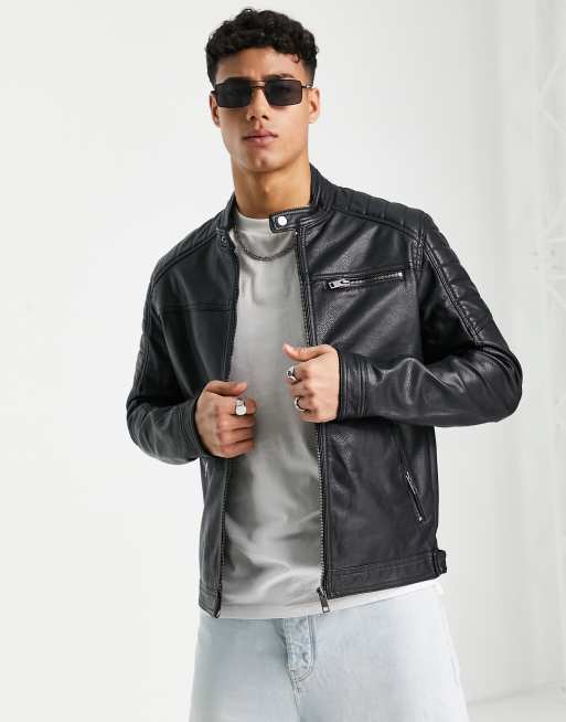 Chaqueta estilo piloto de cuero sintético en negro de Jack & Jones Essentials, 3 de 4