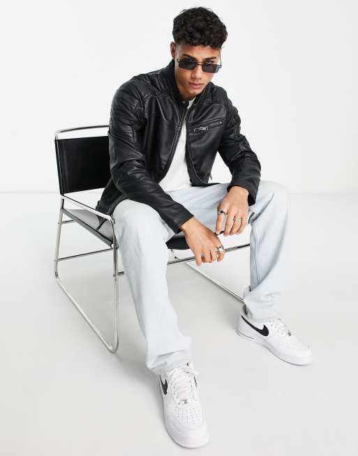 Chaqueta estilo piloto de cuero sintético en negro de Jack & Jones Essentials, 4 de 4