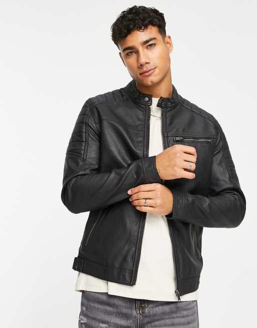 Chaqueta Cuero Sintetico Hombre - Negro