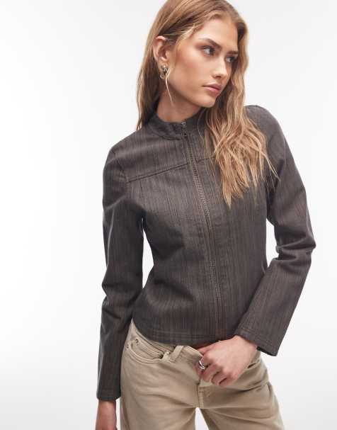 Chaqueta gris a rayas entallada con cremallera de Weekday - view 1