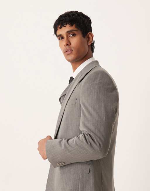 Chaqueta gris carbón de corte slim con raya diplomática de ASOS DESIGN, 4 de 5