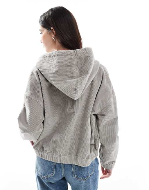 Chaqueta gris con cremallera y capucha de pana de ONLY, 4 de 4