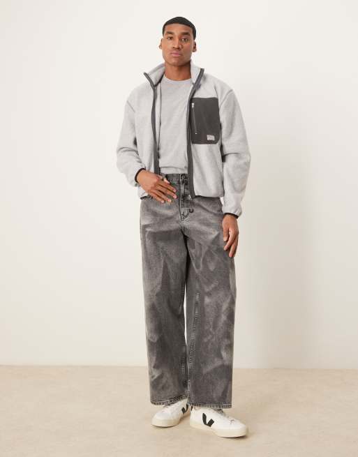 Chaqueta gris de corte cuadrado extragrande con cremallera y bolsillo en contraste de ASOS DESIGN, 2 de 4