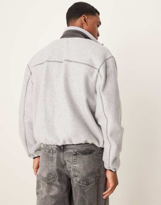 Chaqueta gris de corte cuadrado extragrande con cremallera y bolsillo en contraste de ASOS DESIGN, 4 de 4
