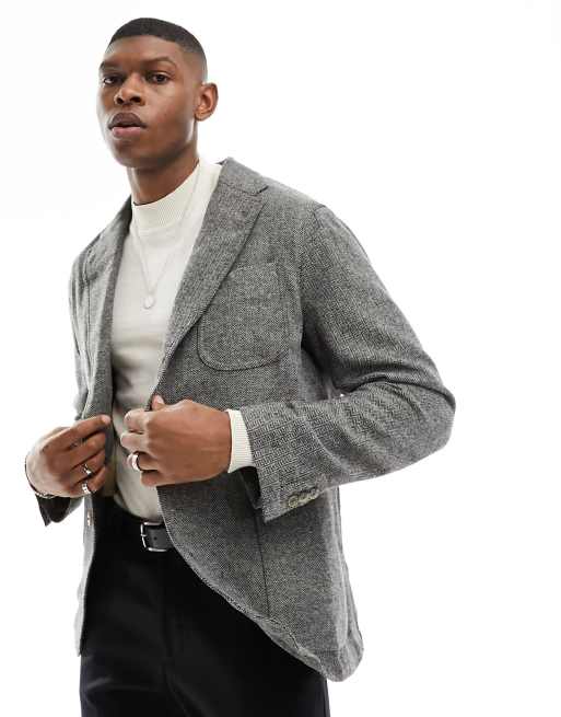 Chaqueta gris de sastre de estilo deportivo con patrón de espiga y botonadura simple de 2 botones de Polo Ralph Lauren