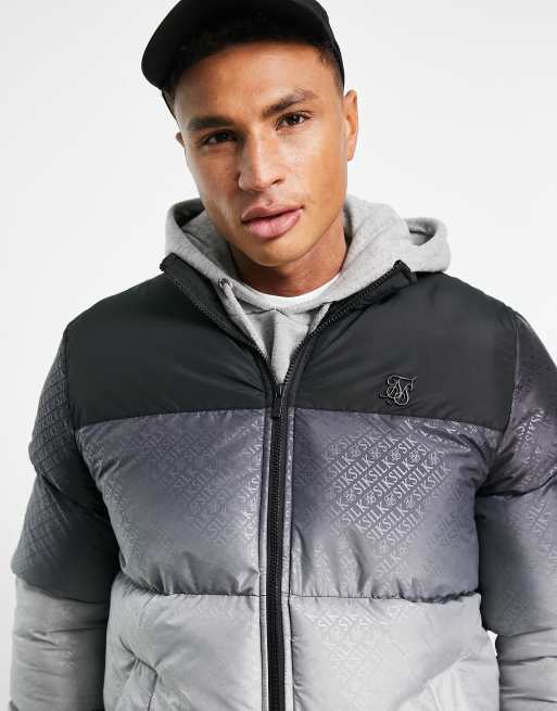 Chaqueta gris degradada acolchada con acabado texturizado de SikSilk