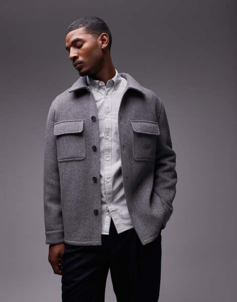 Chaqueta gris estilo camisa con botones y patrón de espiga de Mango - view 1