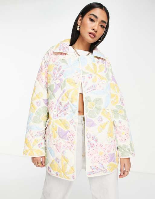 Chaqueta guateada extragrande con estampado floral de Neon Rose (parte de un conjunto)