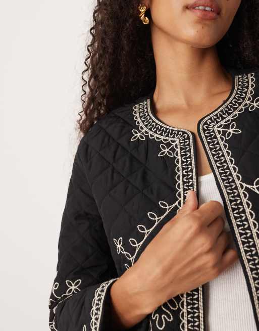 Chaqueta guateada negra con detalle bordado de JDY, 2 de 4