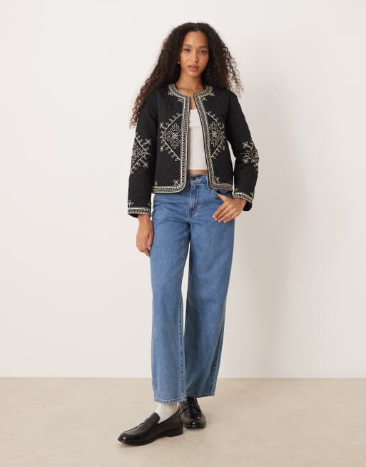 Chaqueta guateada negra con detalle bordado de JDY, 3 de 4