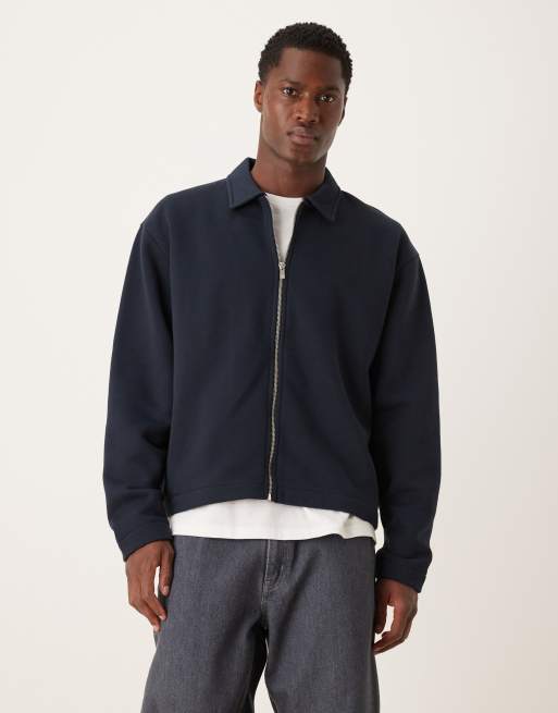 Chaqueta Harrington azul marino de corte cuadrado extragrande con cremallera de ASOS DESIGN