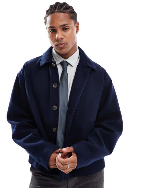 Chaqueta Harrington azul marino de tejido efecto lana de ASOS DESIGN