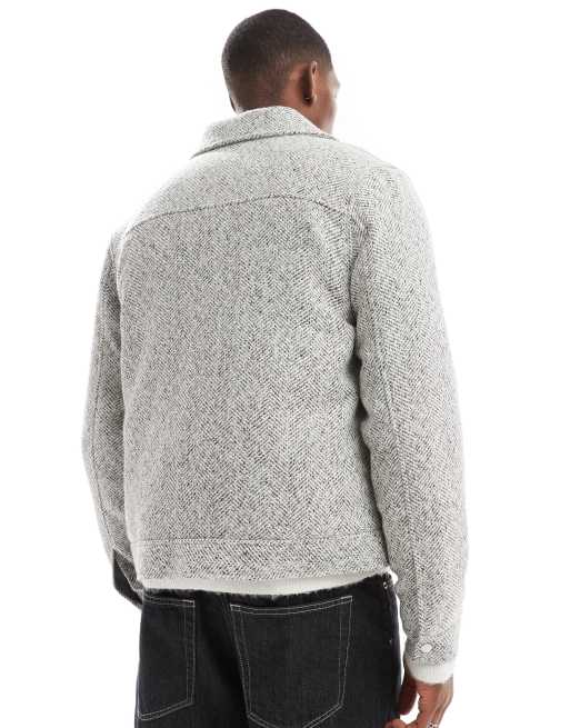 Chaqueta Harrington beis con patrón de espiga de tejido efecto lana de ASOS DESIGN, 3 de 4