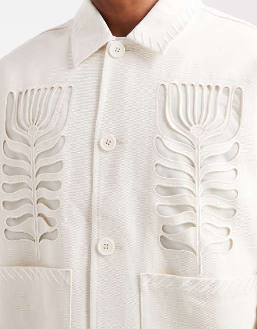 Chaqueta Harrington blanca con detalle bordado de ASOS DESIGN, 5 de 5