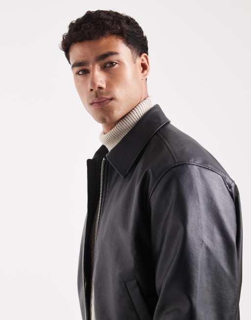 Chaqueta Harrington bomber negra de cuero sintético de Jack & Jones, 4 de 5