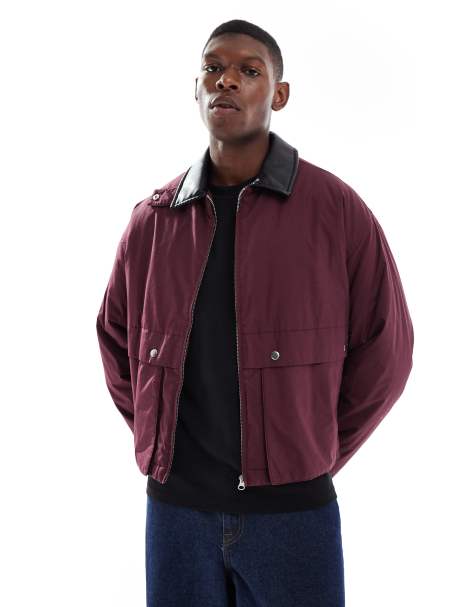 Chaqueta Harrington burdeos con cuello de solapas de cuero sintético de ASOS DESIGN - view 1