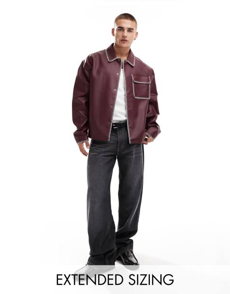 Chaqueta Harrington burdeos con pespuntes en contraste de cuero sintético de ASOS DESIGN - view 1