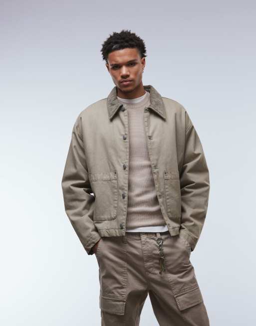 Chaqueta Harrington color piedra con forro guateado de ASOS DESIGN