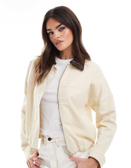 Chaqueta Harrington color piedra con solapas en contraste de ASOS DESIGN