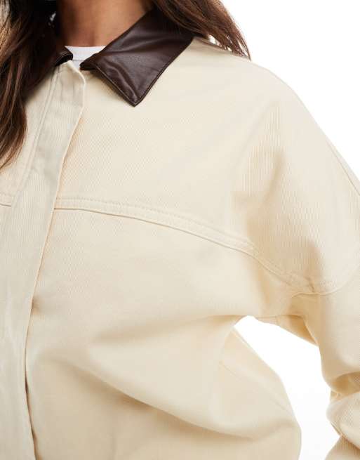 Chaqueta Harrington color piedra con solapas en contraste de ASOS DESIGN, 3 de 4