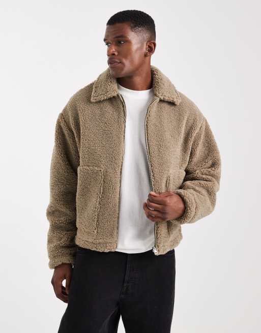 Chaqueta Harrington color piedra de borreguito de ASOS DESIGN 