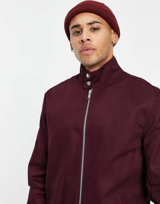 Chaqueta Harrington con cuello alzado en color burdeos de ASOS DESIGN