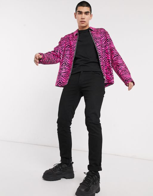 Chaqueta Harrington con diseño de cebra con lentejuelas en rosa de ASOS DESIGN