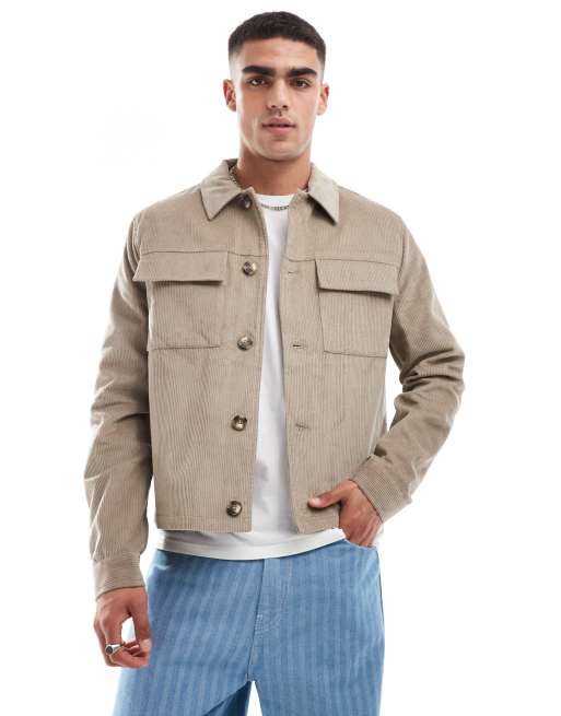 Chaqueta Harrington corta color piedra de pana de ASOS DESIGN