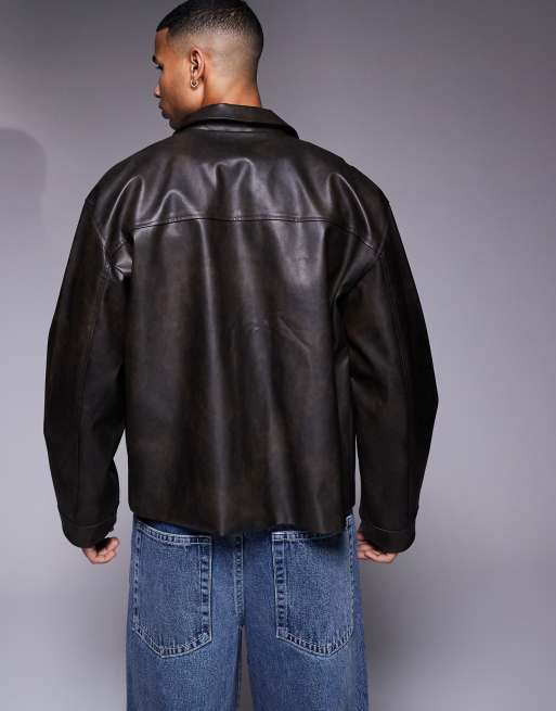 Chaqueta Harrington de cuero sintético con lavado negro de ASOS DESIGN, 3 de 4