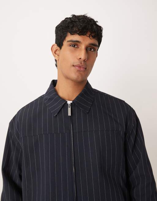 Chaqueta Harrington de vestir azul marino con raya diplomática de ASOS DESIGN, 4 de 5
