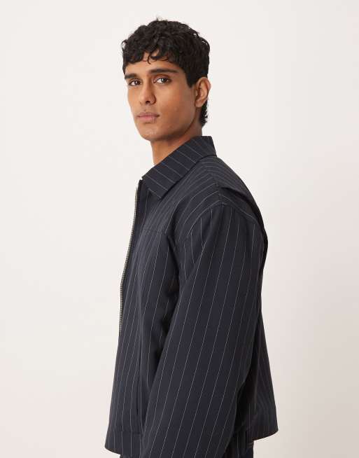 Chaqueta Harrington de vestir azul marino con raya diplomática de ASOS DESIGN, 5 de 5