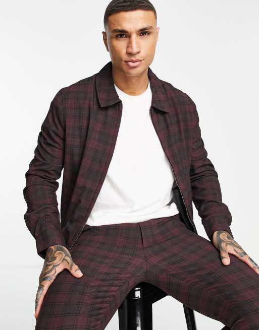 Chaqueta Harrington de vestir burdeos a cuadros escoceses de ASOS DESIGN (parte de un conjunto)