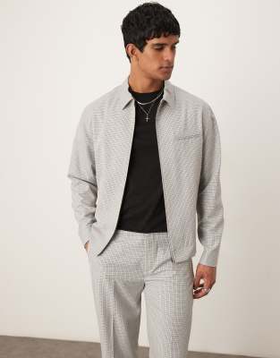 Chaqueta Harrington de vestir gris a cuadros pequeños de ASOS DESIGN (parte de un conjunto)