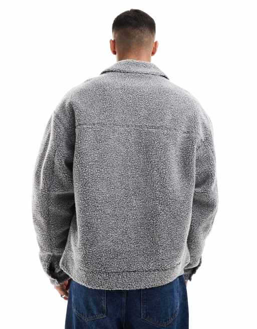Chaqueta Harrington gris extragrande de borreguito de ASOS DESIGN, 4 de 4