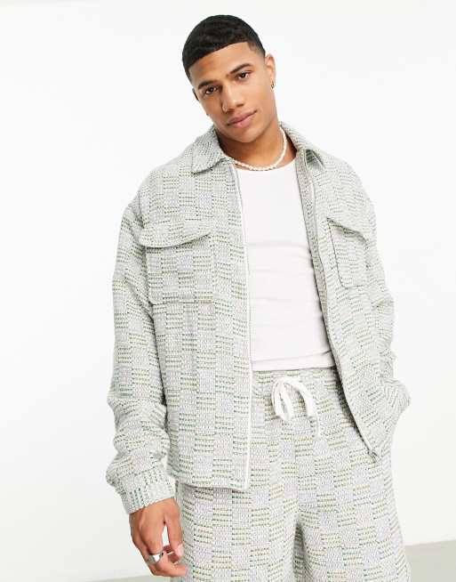 Chaqueta Harrington gris extragrande texturizada de ASOS DESIGN (parte de un conjunto)