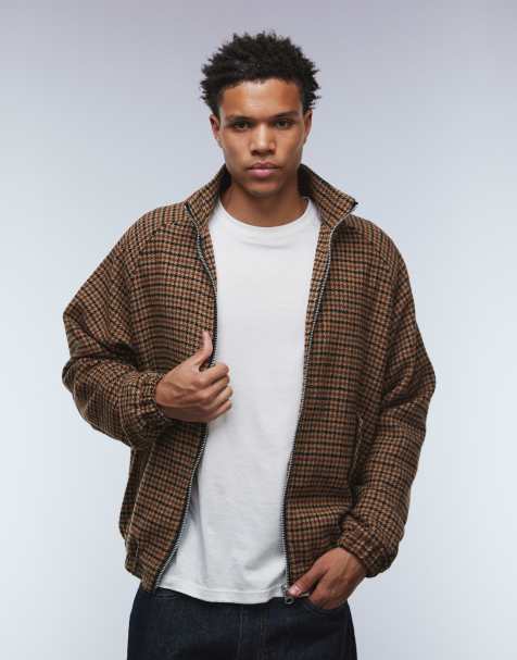 Chaqueta Harrington marrón a cuadros de tejido efecto lana de ASOS DESIGN - view 1