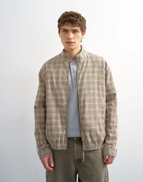 Chaqueta Harrington marrón a cuadros de tejido texturizado de Topman - view 1