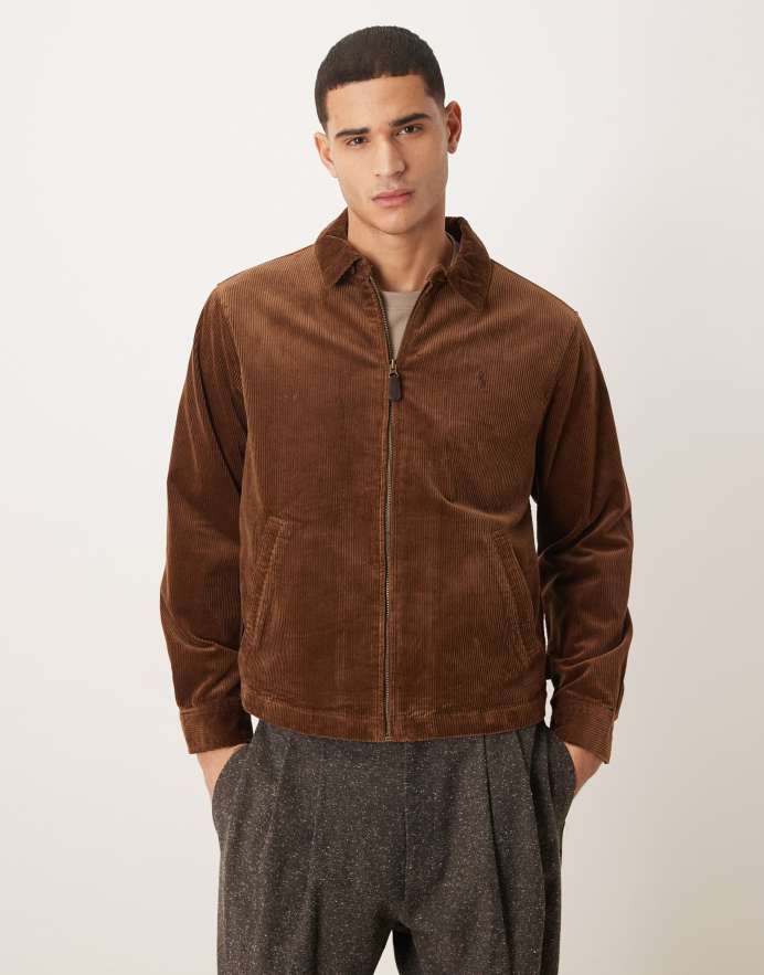 Polo Ralph Lauren Chaqueta Harrington marrón con forro y logo de icono de pana gruesa Wynton de